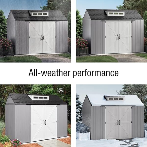 Rubbermaid Extra Large Resin Outdoor Storage Shed With Floor (7 x 10 Ft.), Weather Resistant, Brown, Organization for Home/Lawn Mower/Backyard Equipment/Bike Storage/Pool Supplies - Image 4
