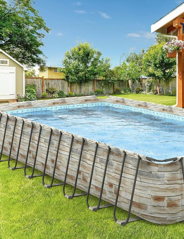 EVAJOY 32ft x 16ft x 52in Metal Frame Swimming Pool Set, Rectangular Above Ground Pool Cover with Sand Filter Pump, Pool Ladder, Ground Cloth for Backyard, Garden, PVC, Blue - Image 6