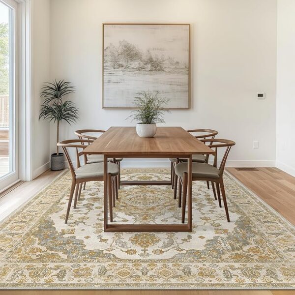 Rugs for Living Room, Ultra-Thin Machine Washable Area Rugs Foldable, Bedroom Dining Room Non Slip Rubber Rugs Backing, Sound-Absorbed Decorative Rectangle 6x9 Grey/Heavy Brown Rug - Image 3