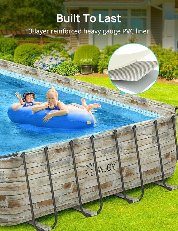 EVAJOY 32ft x 16ft x 52in Metal Frame Swimming Pool Set, Rectangular Above Ground Pool Cover with Sand Filter Pump, Pool Ladder, Ground Cloth for Backyard, Garden, PVC, Blue - Image 3
