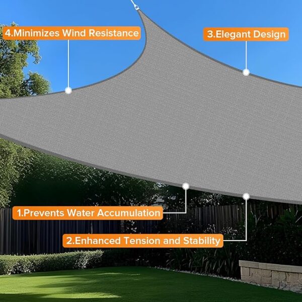 Artpuch Sun Shade Sail, 14'x14'x14' Light Grey Triangle, Curved Edged Commercial Grade 185GSM Permeable Outdoor Shade Cloth for Deck, Backyard, Patio (Custom Sizes Made) - Image 5