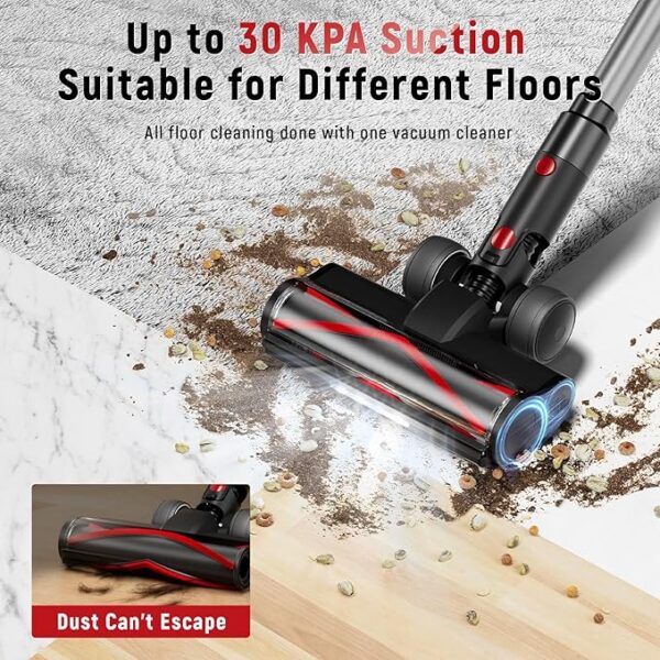 Cordless Vacuum Cleaner, 30Kpa Home Stick Vacuum, Smart Display & 1.5L Dust Cup, 55mins Max Runtime, Rechargeable Lightweight Handheld Vavuum for Pet Hair/Carpet/Hardwood Floor/Car - Image 2