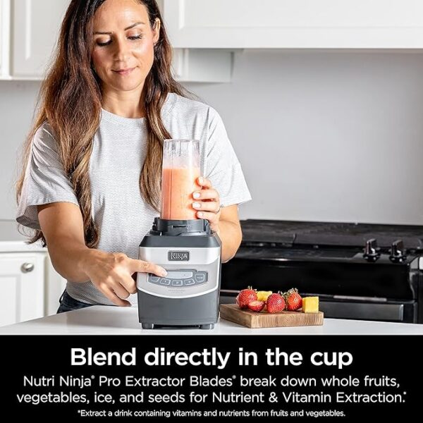 Ninja BL660 Professional Compact Smoothie & Food Processing Blender, 1100-Watts, 3 Functions -for Frozen Drinks, Smoothies, Sauces, & More, 72-oz.* Pitcher, (2) 16-oz. To-Go Cups & Spout Lids, Gray - Image 3