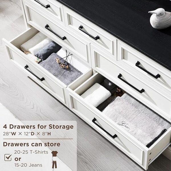 7 Drawer Dresser, Farmhouse Chest of Drawers for Bedroom, 52" Wide Kids Dresser TV Stand with Large Metal Handles, Wood Drawer Organizer for Living Room, Hallway - Off White - Image 2