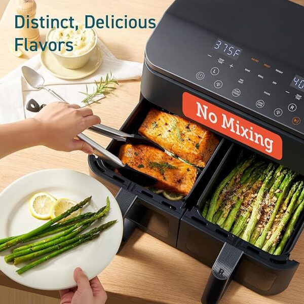 COSORI 9Qt 10-in-1 Dual Air Fryer, Fresh Balanced Meals for Family and Children with Double Baskets, Sync Cook & Finish to Bake, Roast, Reheat, Broil & 130 Recipes for Easy Cooking, Dishwasher Safe - Image 4