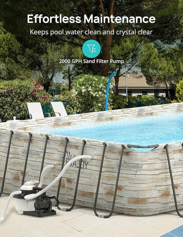 EVAJOY 32ft x 16ft x 52in Metal Frame Swimming Pool Set, Rectangular Above Ground Pool Cover with Sand Filter Pump, Pool Ladder, Ground Cloth for Backyard, Garden, PVC, Blue - Image 5
