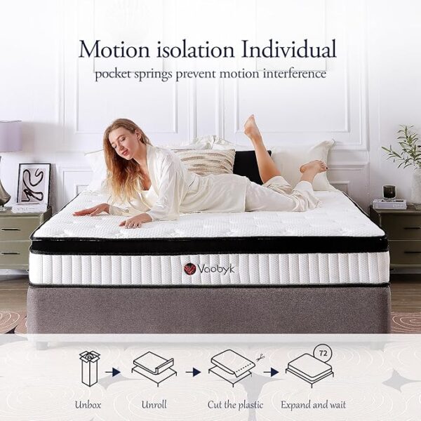 Full Size Mattress, 10 inch Hybrid Full Mattress in a Box, Memory Foam Mattress with Pocket Springs, Pressure Relief & Motion Isolation, CertiPUR-US Certified, Medium Firm - Image 6