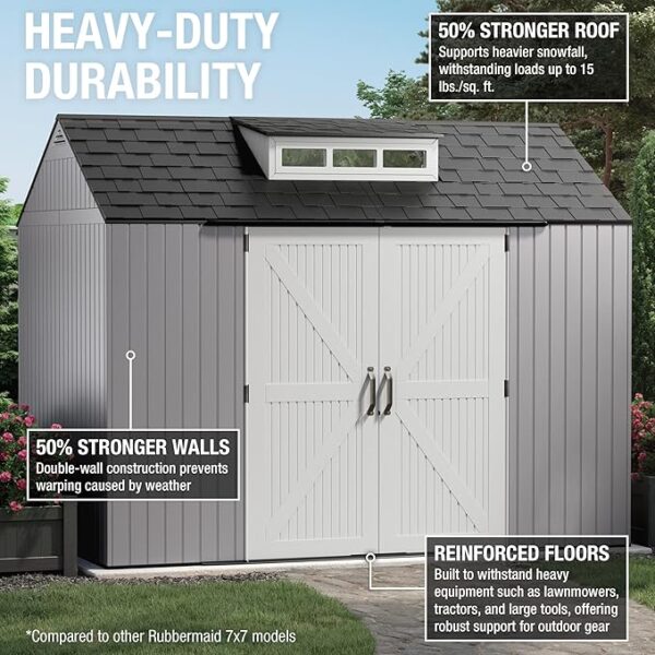 Rubbermaid Extra Large Resin Outdoor Storage Shed With Floor (7 x 10 Ft.), Weather Resistant, Brown, Organization for Home/Lawn Mower/Backyard Equipment/Bike Storage/Pool Supplies - Image 3