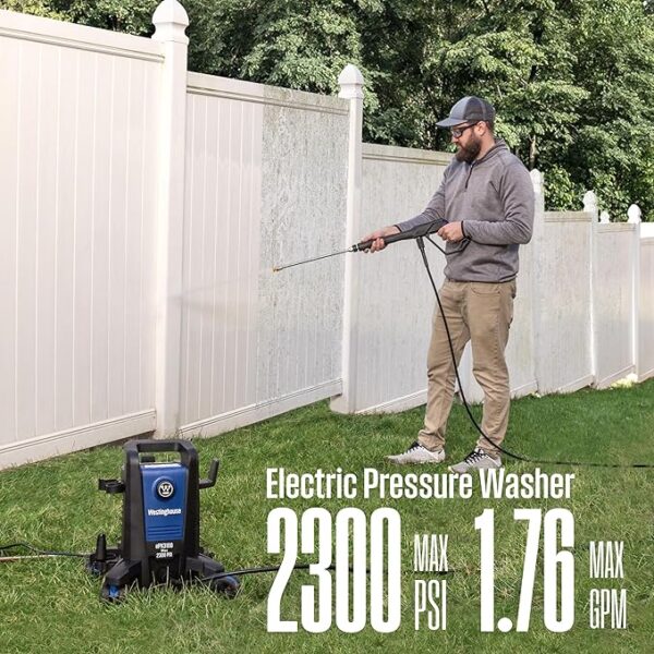 Westinghouse ePX3100 Electric Pressure Washer, 2300 Max PSI 1.76 Max GPM with Anti-Tipping Technology, Onboard Soap Tank, Pro-Style Steel Wand, 5-Nozzle Set, for Cars/Fences/Driveways/Home/Patios - Image 4