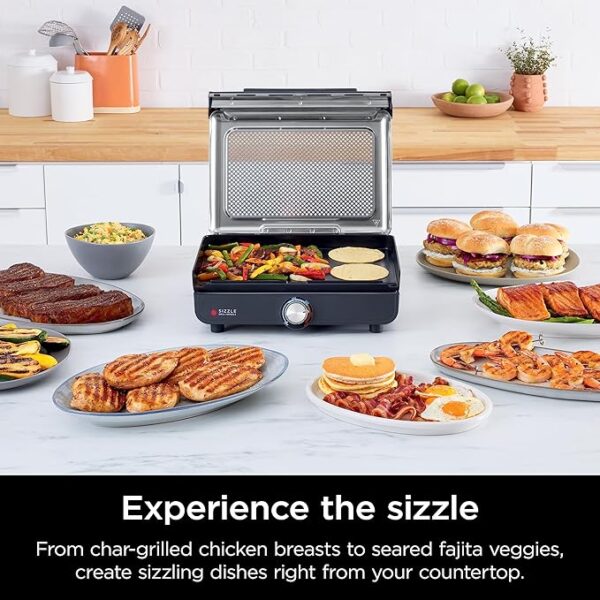Ninja Griddle and Indoor Grill, 14’’, Electric Grill, For Steak, Burgers, Salmon, Veggies, and More, Pancake Griddle, Nonstick, Dishwasher Safe, 500F, Even Cooking, Silver, GR101 - Image 2