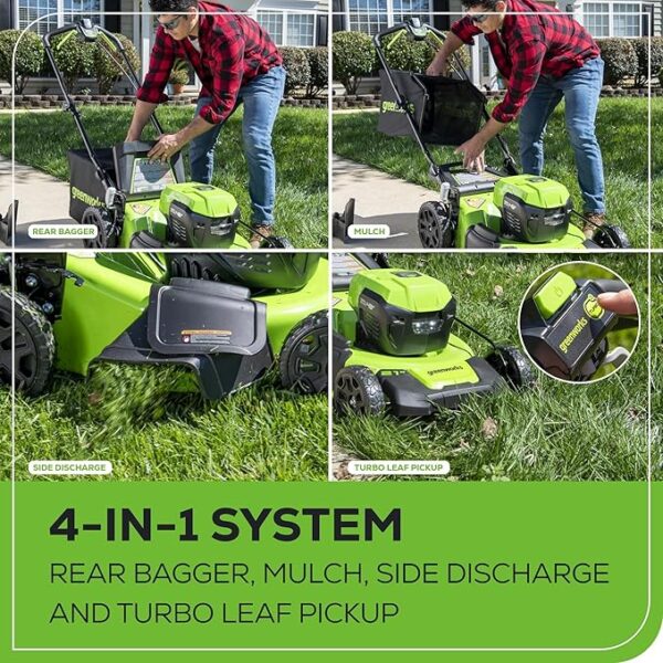 Greenworks 48V (2x24V) 21" Brushless Mower+12" String Trimmer+320CFM Blower,(2) 5.0Ah Batteries and 4A Dual Port Charger - Image 5