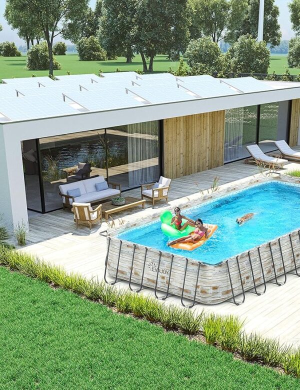 EVAJOY 32ft x 16ft x 52in Metal Frame Swimming Pool Set, Rectangular Above Ground Pool Cover with Sand Filter Pump, Pool Ladder, Ground Cloth for Backyard, Garden, PVC, Blue - Image 7