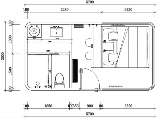 Futuristic Space Capsule House – Modular, Eco-Friendly Tiny Home with Smart Features and Durable Steel Structure, Customizable for Living, Office, or Adventure (20ft: L5900 x W6300 x H2480 mm)Futuristic Space Capsule House – Modular, Eco-Friendly Tiny Home with Smart Features and Durable Steel Structure, Customizable for Living, Office, or Adventure (20ft: L5900 x W6300 x H2480 mm) - Image 6