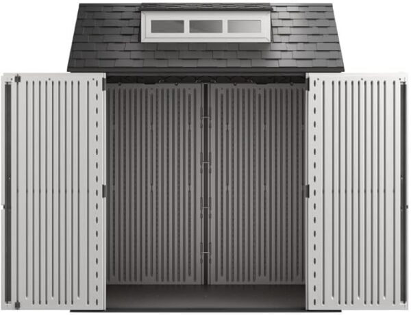 Rubbermaid Resin Outdoor Storage Shed With Floor (7 x 7 Ft), Weather Resistant, Gray, Organization for Home/Backyard/Garden Tools/Lawn Mower/Bike Storage/Pool Supplies - Image 2