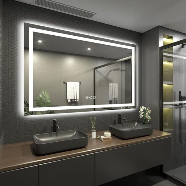 LED Bathroom Mirror for Wall 60x38, Large Lighted Vanity Mirror with Lights, Dimmable, Anti-Fog, Shatter-Proof, ETL Listed (Front + Backlit) - Image 7