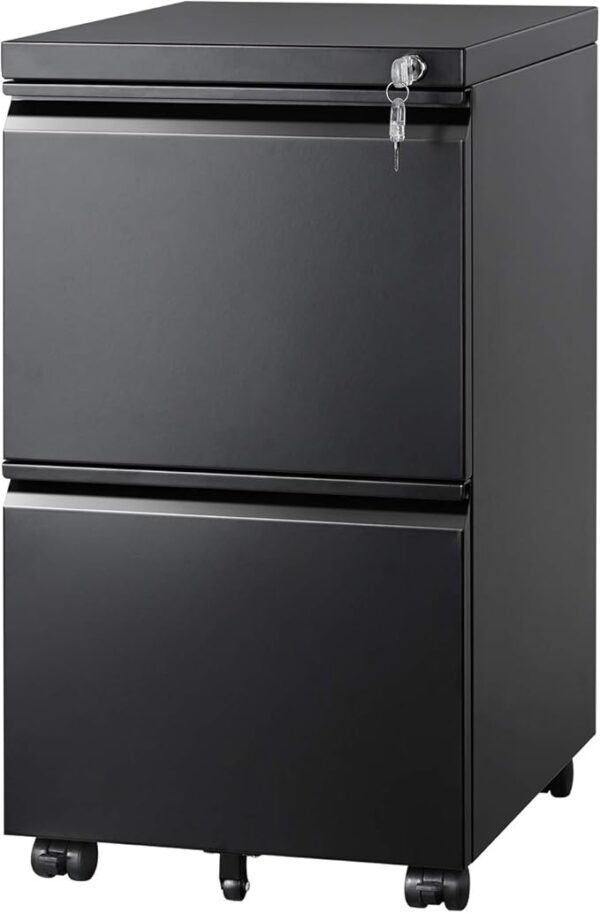 DEVAISE 2 Drawer Metal File Cabinet, Fully Assembled, Under Desk, Black, Lock, Fits Letter/Legal/A4 Size Files