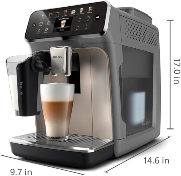 Philips 4400 Series Fully Automatic Espresso Machine – 12 Hot & Iced Coffees, Quick-to-Clean LatteGo Milk System, SilentBrew, QuickStart, Ceramic Grinder, Black Chrome (EP4444/90) - Image 7