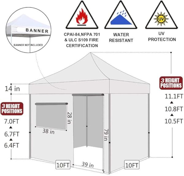 Eurmax USA 10'x10' Pop-up Canopy Tent Commercial Instant Canopies with 4 Removable Zipper End Side Walls and Roller Bag, Bonus 4 SandBags(White) - Image 6