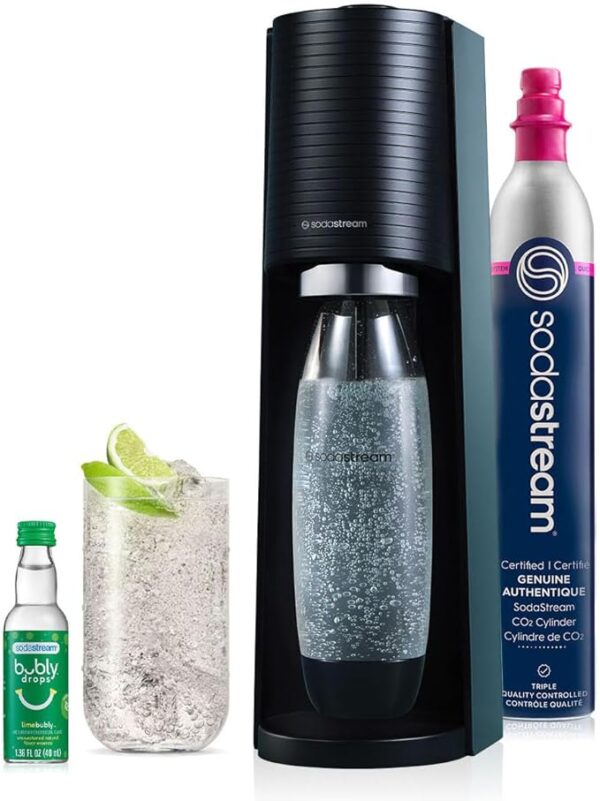 SodaStream - Terra Soda Streaming Machine - STARTER KIT - Sparkling Water Maker with CO2 & Bubly Drop - Eco-Friendly, No Batteries Needed - Black