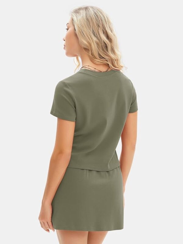 EXLURA Womens Casual Summer 2 Piece Short Skirt Sets Short Sleeve Tshirt And Tennis Skort Dressy Cotton Matching Sweatsuits - Image 4