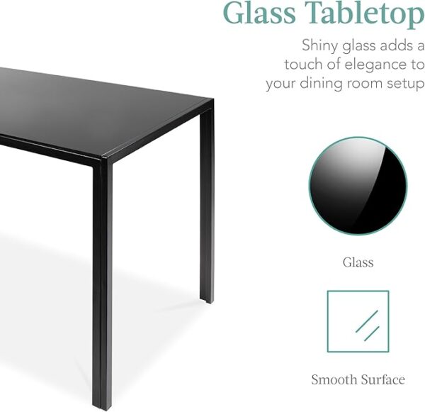 Best Choice Products 5-Piece Glass Dining Set, Modern Kitchen Table Furniture for Dining Room, Dinette, Compact Space-Saving w/Glass Tabletop, 4 Upholstered PU Chairs, Metal Steel Frame - Black - Image 5