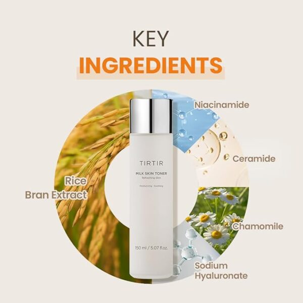 TIRTIR Milk Skin Rice Toner | Deep Moisturizing, Hydrating Toner for face, Niacinamide, Ceramide, Rice Bran Extract, Nature-Oriented Ingredients for Korean Skin Care, Vegan, 5.07 fl.oz. - Image 6
