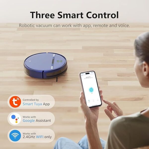 Robot Vacuum and Mop Combo, WiFi/App/Voice, Robotic Vacuum Cleaner with Schedule, 2 in 1 Mopping Robot Vacuum with Water Tank and Dustbin, Self-Charging, Slim, Ideal for Hard Floor, Pet Hair, Carpet - Image 6