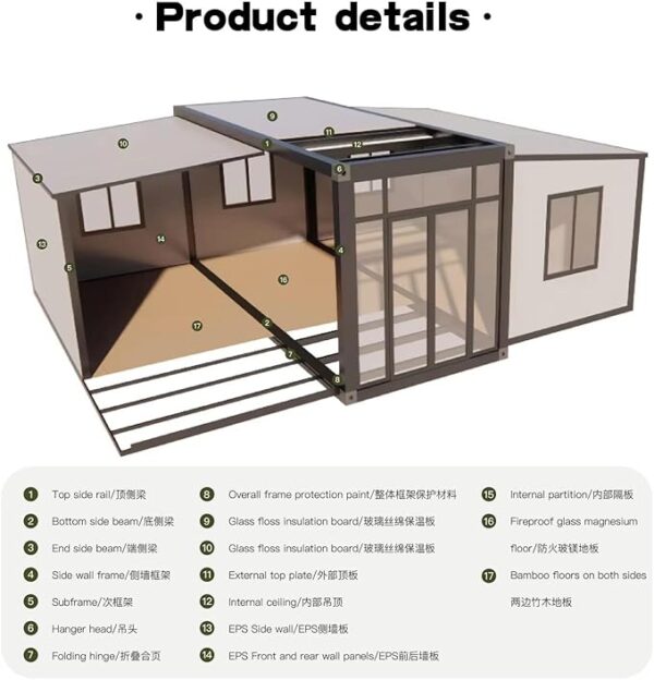 Tiny Homes for Sale Prefab, 40ft Expandable Container House Steel Portable Prefabricated Villa Tiny Home to Live in for Adults with 2-3 Bedrooms, 1 Full Equiped Bathroom and Kitchen Modular House - Image 6