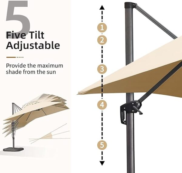 PURPLE LEAF 10' X 13' Patio Umbrella Outdoor Cantilever Rectangle Umbrella Aluminum Offset Umbrella with 360-degree Rotation for Garden Deck Pool Patio, Beige - Image 2
