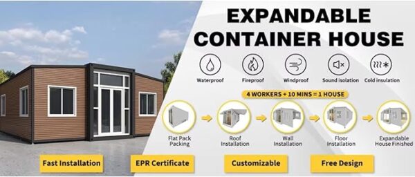 Prefabricated Tiny Homes for Sale, Modular Prefab Steel Expandable Container Granny Flat House with 1 Full Equiped Bathroom and Kitchen,1 2 3 Bedroom Fodable House to Live in for Adults - Image 6