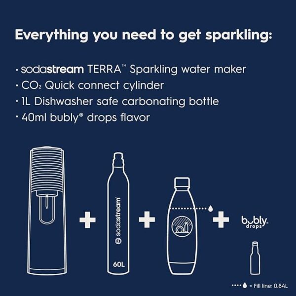 SodaStream - Terra Soda Streaming Machine - STARTER KIT - Sparkling Water Maker with CO2 & Bubly Drop - Eco-Friendly, No Batteries Needed - Black - Image 7