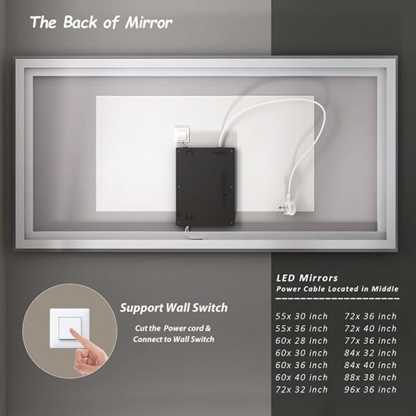 LED Bathroom Mirror for Wall 60x38, Large Lighted Vanity Mirror with Lights, Dimmable, Anti-Fog, Shatter-Proof, ETL Listed (Front + Backlit) - Image 6