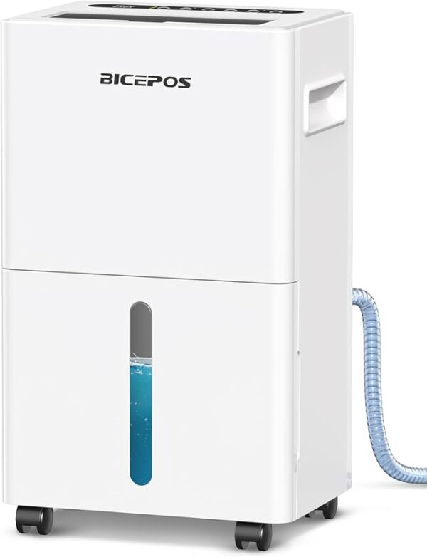 Bicepos 1500 sq.ft Dehumidifier for Basement, 21 Pints Dehumidifiers for Home with Drain Hose, Continuous Drainage, Washable Filter, Intelligent Humidistat for Bedroom, Large Room, White