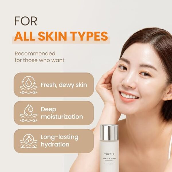 TIRTIR Milk Skin Rice Toner | Deep Moisturizing, Hydrating Toner for face, Niacinamide, Ceramide, Rice Bran Extract, Nature-Oriented Ingredients for Korean Skin Care, Vegan, 5.07 fl.oz. - Image 5