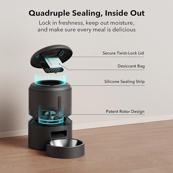 PETLIBRO Automatic Cat Feeder, 5G WiFi Automatic Pet Feeder with Freshness Preservation, 3L Timed Cat Feeders for Dry Food, Up to 48 Portions 10 Meals Per Day, Granary Pet Feeder for Cat/Dog, Black - Image 6