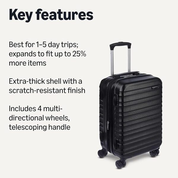 21" Hardside Carry-On Luggage, Hardshell Suitcase With Wheels, Expandable For Up to 25% More Space, With Scratch-Resistant Surface, Four Multi-directional Wheels, Black - Image 3
