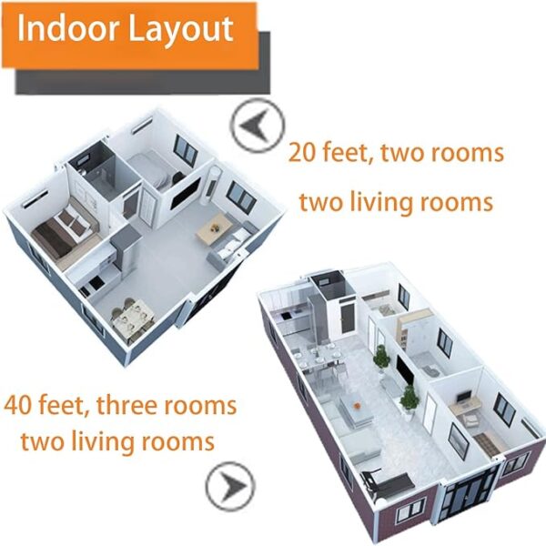 Modern Prefabricated Tiny House, Modular Mobile Foldable Tiny Home, Portable Expandable Prefab House with Full Kitchen & Bathroom, Customizable & Sustainable Living Space,1-3 Bedroom - Image 3