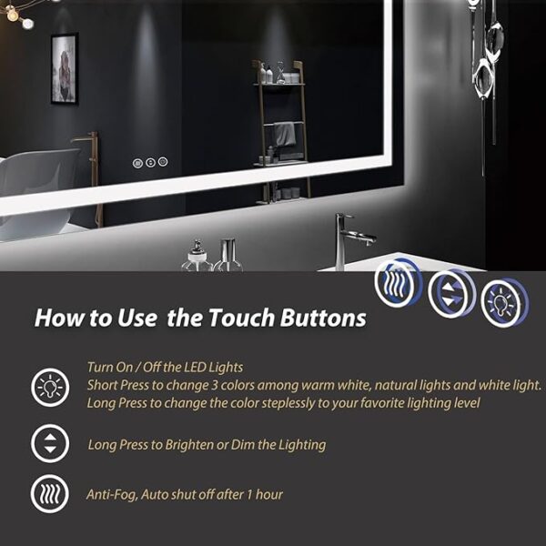 LED Bathroom Mirror for Wall 60x38, Large Lighted Vanity Mirror with Lights, Dimmable, Anti-Fog, Shatter-Proof, ETL Listed (Front + Backlit) - Image 2
