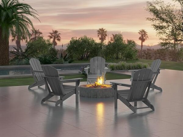 Ciokea Folding Adirondack Chair Wood Texture, Patio Chair Weather Resistant, Plastic Fire Pit Chair with Cup Holder, for Lawn Outdoor Porch Garden Backyard Deck (Grey) - Image 5