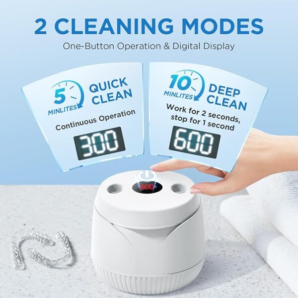 Dental Ultrasonic Retainer Cleaner Machine - Dental Cleaning Pod for Denture, Mouth Guard, Aligner, Night Guard, Braces, Toothbrush Heads, Jewelry, 45kHz Retainer Cleaner with Digital Timer & 200ML - Image 7