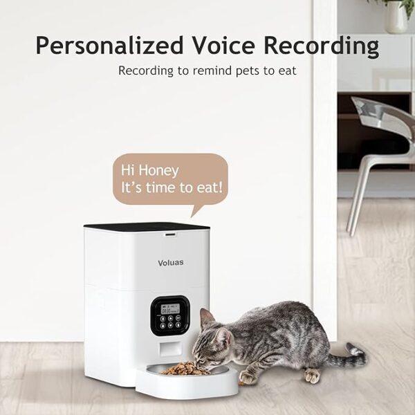VOLUAS Automatic Cat Feeders - Timed Pet Feeder for Cats and Dogs with Dry Food Dispenser, Desiccant Bag, Programmable Portion Control, 4 Daily Meals, 10s Voice Recorder - Image 2