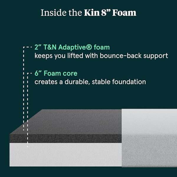 Kin By Tuft & Needle Firm 8" Queen Adaptive Foam Mattress in a Box, Cooling Pressure Relief, Balanced Support, 100 Night Trial, Fiberglass-Free, CertiPUR-US, 10-Year Limited Warranty - Image 5