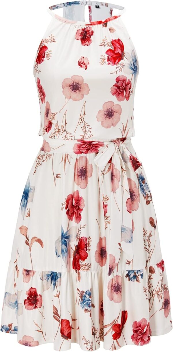 Newshows Womens 2025 Summer Dress Halter Wedding Guest Casual Beach Vacation Outfits Belted Sundresses with Pockets - Image 2