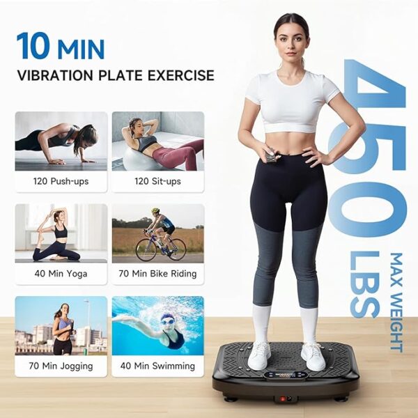 Vibration Plate Exercise Machine Lymphatic Drainage, Full Body Shaking Workout Vibrating Plate Weight Loss, 199 Adjustable Speeds 450 Lbs Capacity Fitness Platform for Women Men - Image 6