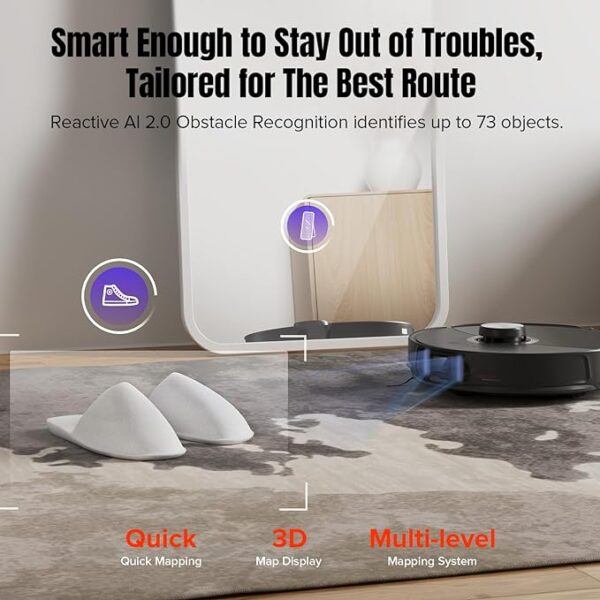 roborock S8 MaxV Ultra Robot Vacuum & Sonic Mop, 10000 Pa Suction, Corner to Edge Deep Cleaning, Hot Air Self-Drying, Auto Empty & Refill, Detergent Dispenser, Obstacle Avoidance, Black - Image 5
