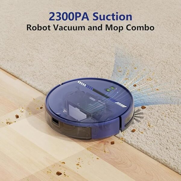 Robot Vacuum and Mop Combo, WiFi/App/Voice, Robotic Vacuum Cleaner with Schedule, 2 in 1 Mopping Robot Vacuum with Water Tank and Dustbin, Self-Charging, Slim, Ideal for Hard Floor, Pet Hair, Carpet - Image 2