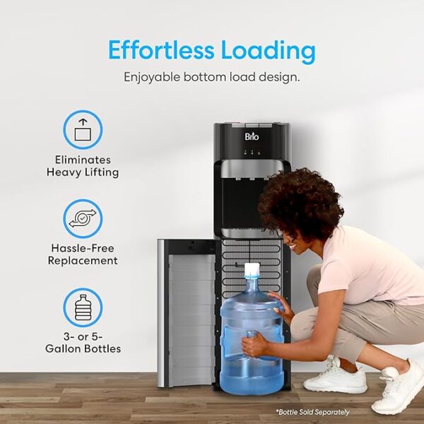 Brio Bottom Loading Water Cooler Dispenser for 5 Gallon Bottles - 3 Temperatures with Hot, Room & Cold Spouts, Child Safety Lock, LED Display with Empty Bottle Alert, Stainless Steel - Image 2