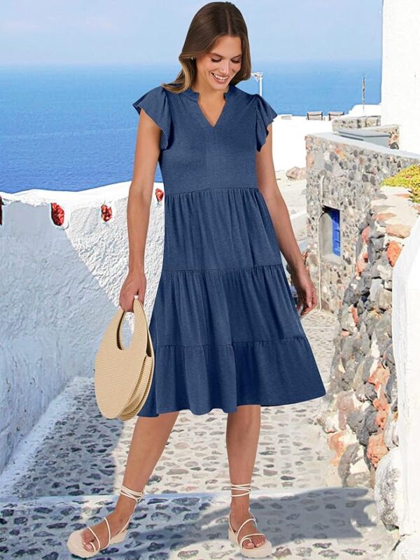 ANRABESS Womens Summer Dress Ruffle Sleeve V Neck Midi Dresses Fashion Casual Fit Flowy Tiered Boho Beach Vacation Sundress - Image 3