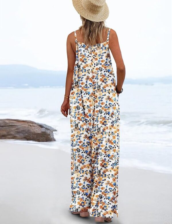 YESNO Women's Summer Boho Casual Jumpsuits Wide Leg Overalls Floral Print Baggy Rompers with Pockets PZZCR - Image 2