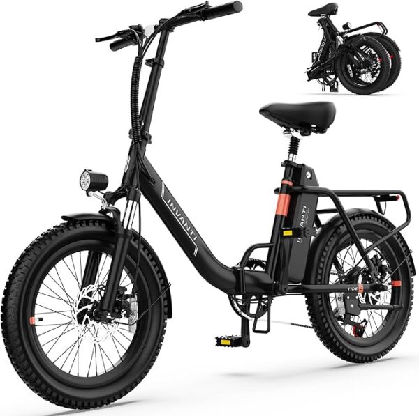 Electric Bike, 20" Fat Tire Step-Thru Electric Bicycle, 900W Peak Motor 45 Miles 20MPH Top Speed, Dual Suspension & 7-Speed Folding Ebike for Adults with Rear Rack